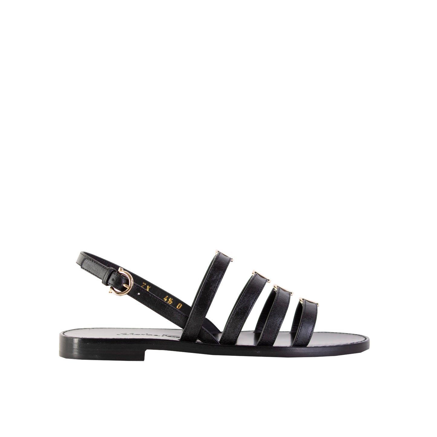 Salvatore Ferragamo Black Leather Galilee Sandals