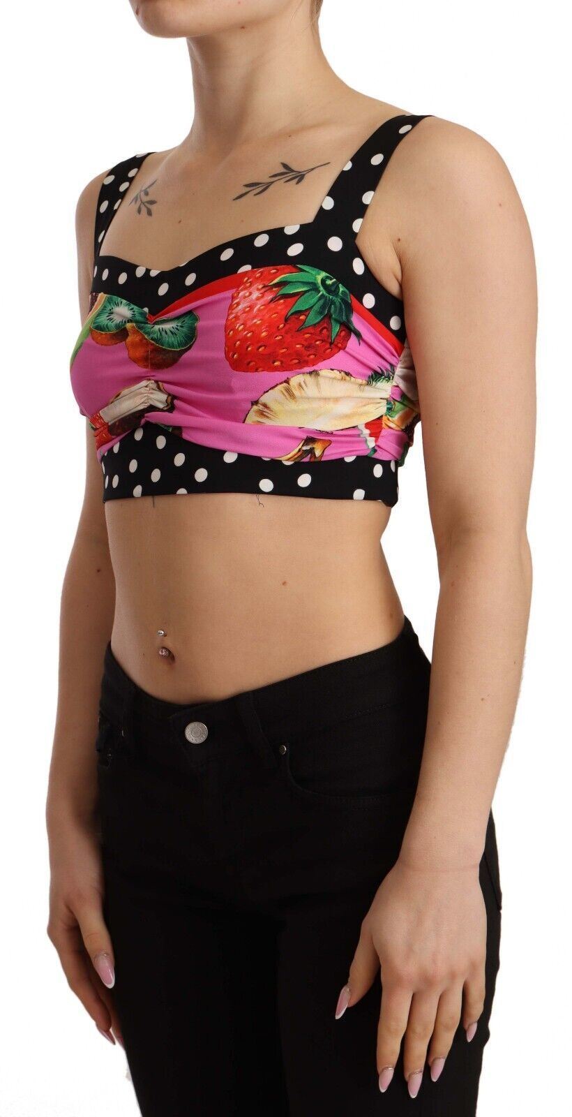 Dolce & Gabbana Elegant Polka Dot & Fruit Silk Crop Top