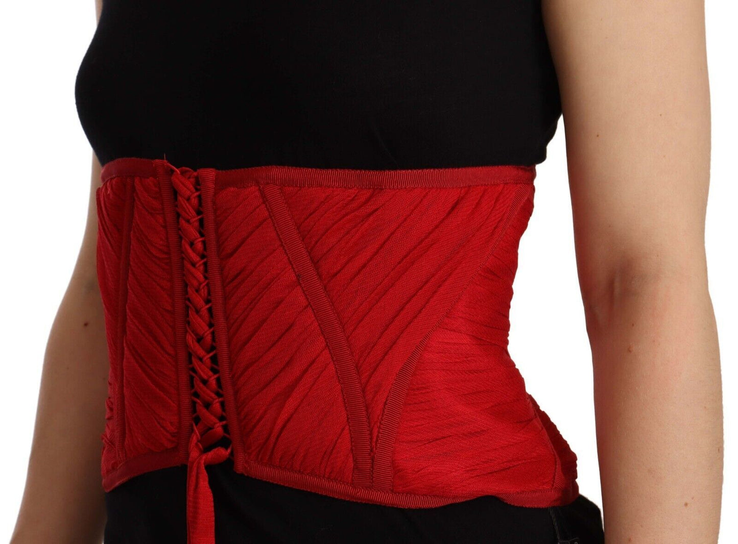 Dolce & Gabbana Red Corset Belt Stretch Waist Strap Silk Top