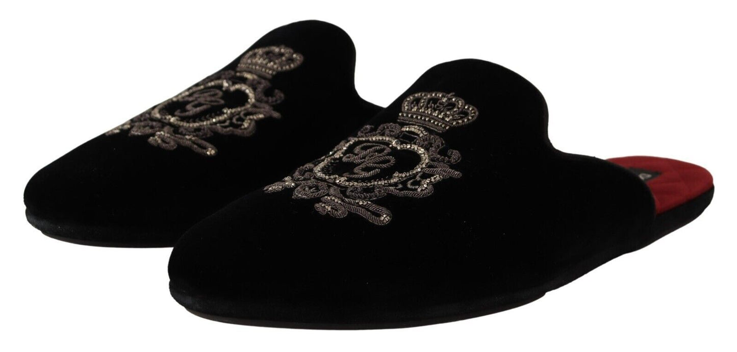 Dolce & Gabbana Elegant Velvet Embroidered Slides