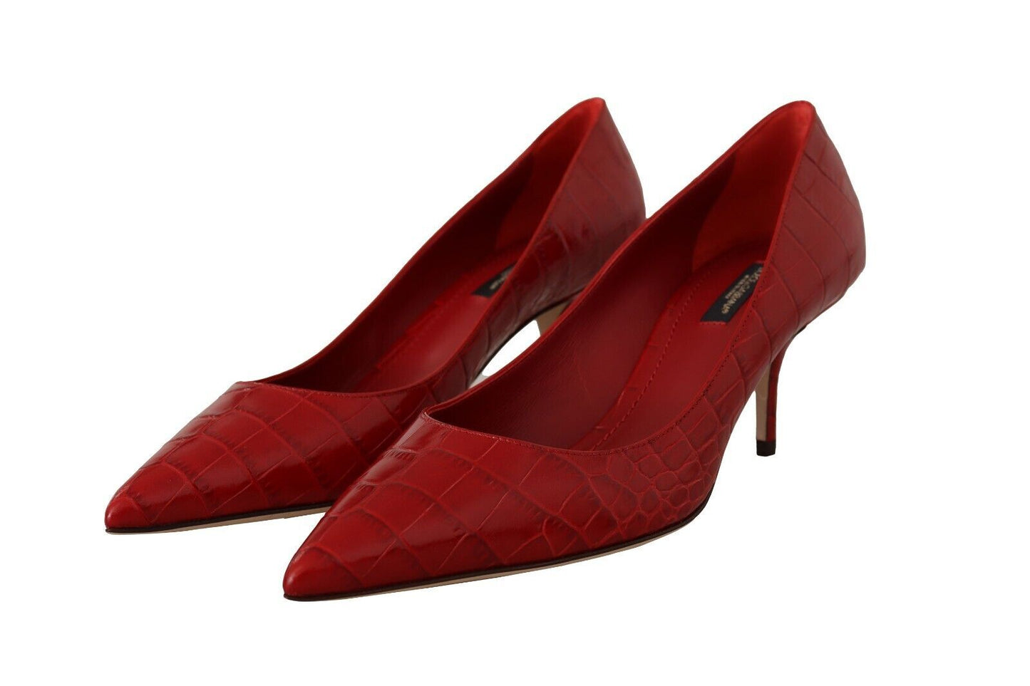 Dolce & Gabbana Red Leather Kitten Heels Pumps Women's Shoes