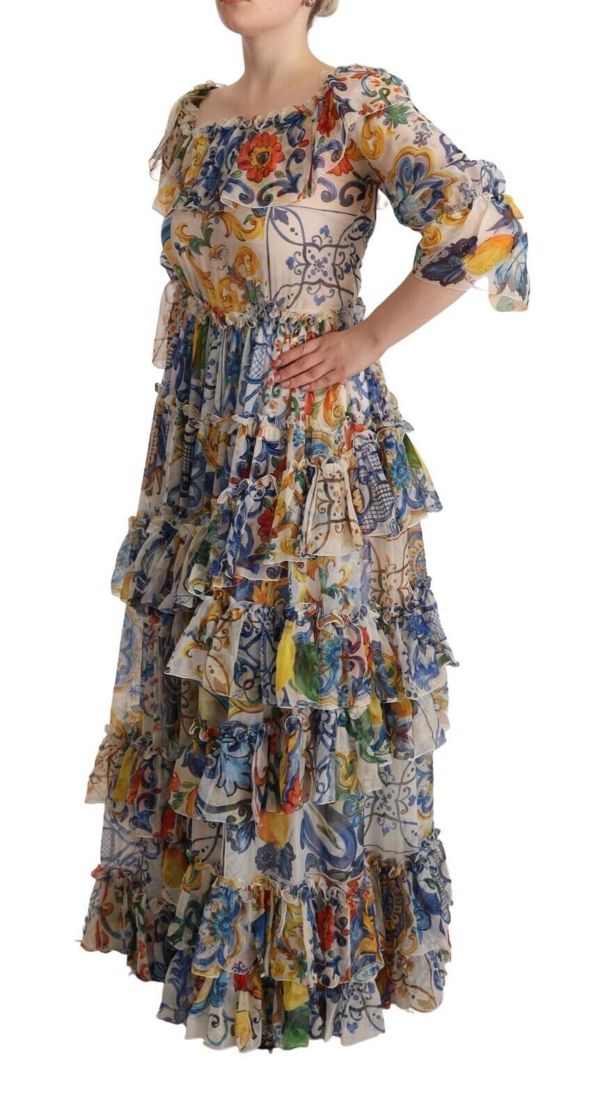 Dolce & Gabbana Majolica Print Silk Maxi Dress