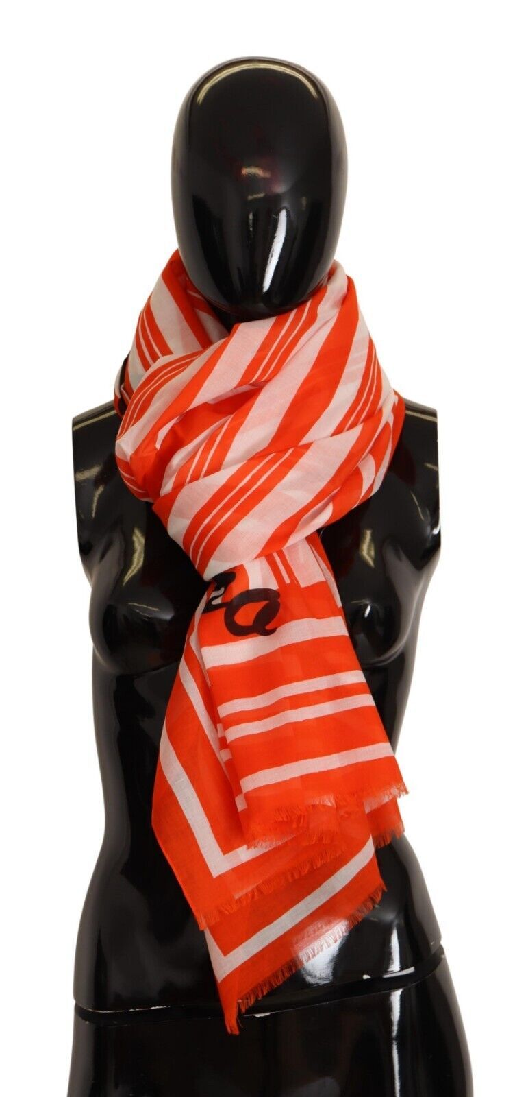 Dolce & Gabbana Elegant Striped Cotton Scarf with Logo Print