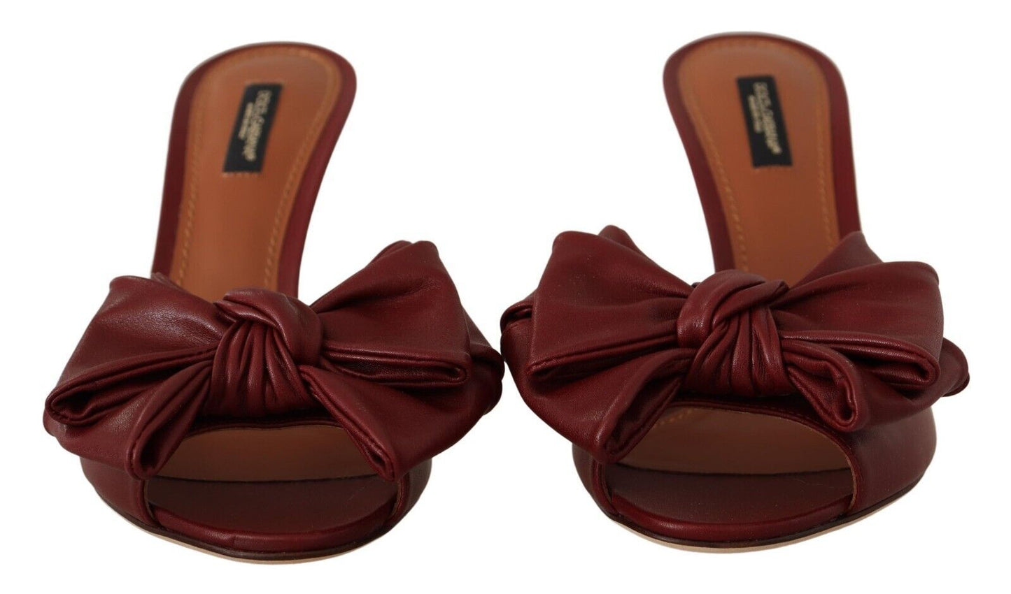 Dolce & Gabbana Elegant Bow Applique Leather Heeled Sandals