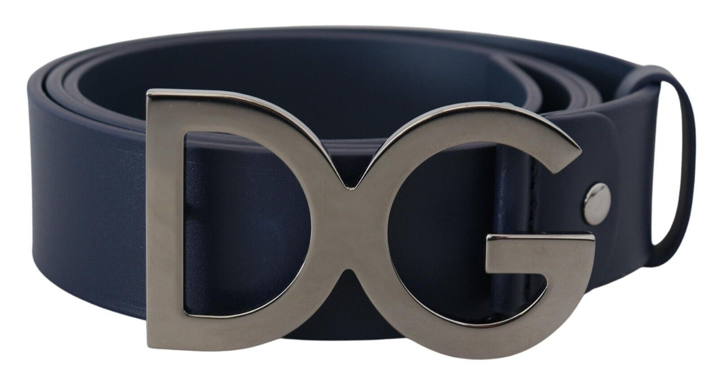 Dolce & Gabbana Elegant Blue Leather Belt with DG Buckle