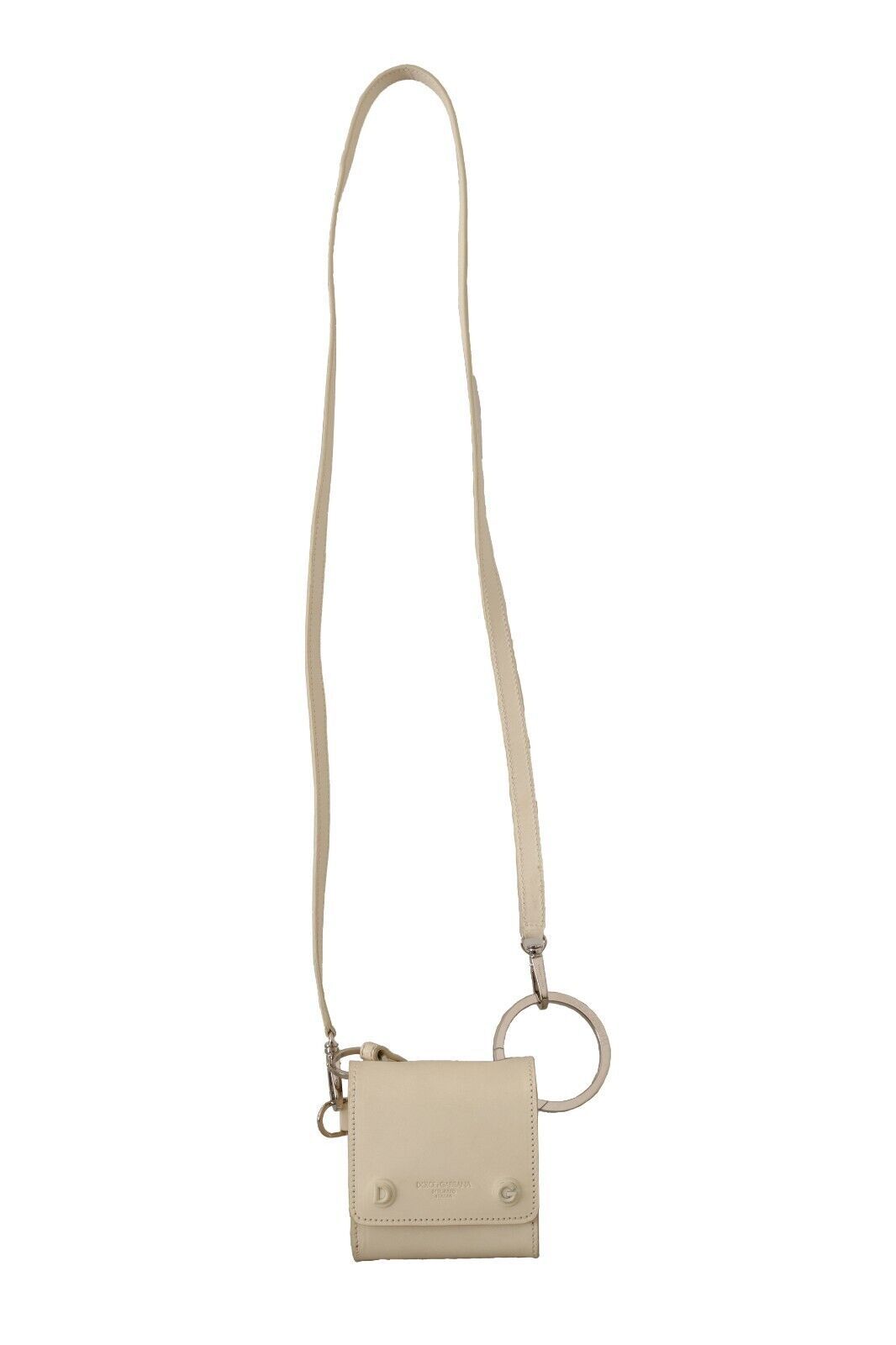 Dolce & Gabbana Elegant White Leather Coin Purse with Chain Strap