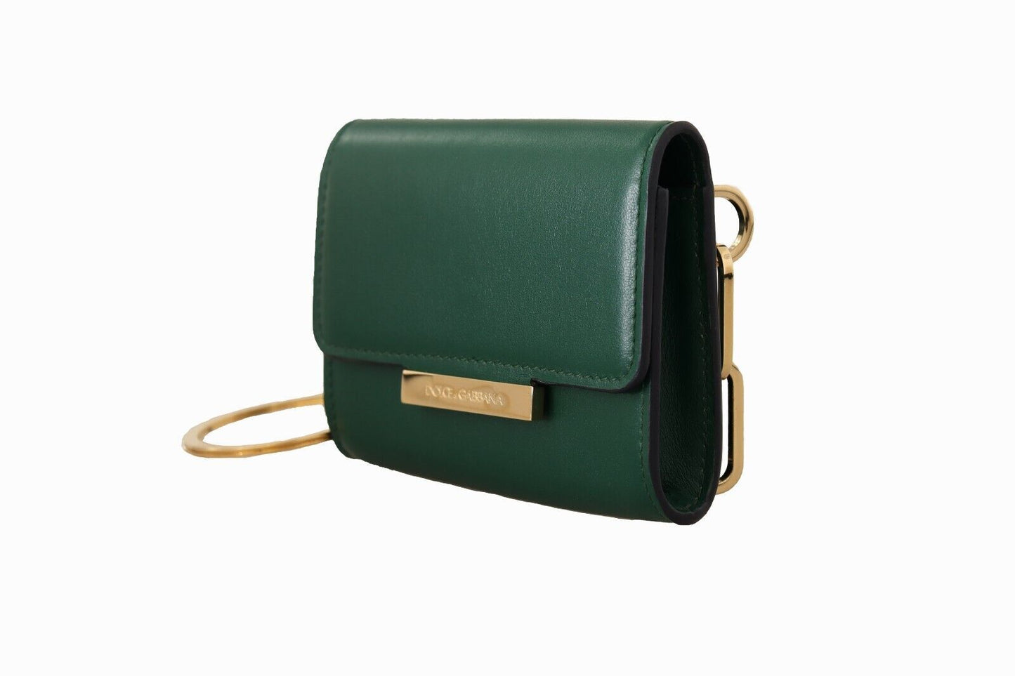 Dolce & Gabbana Chic Green Leather Coin Purse with Chain Strap