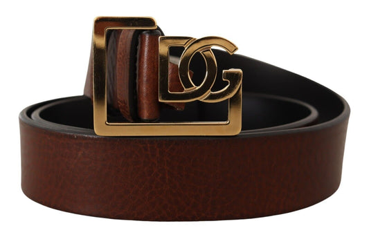 Dolce & Gabbana Elegant Brown Leather Belt with Logo Buckle