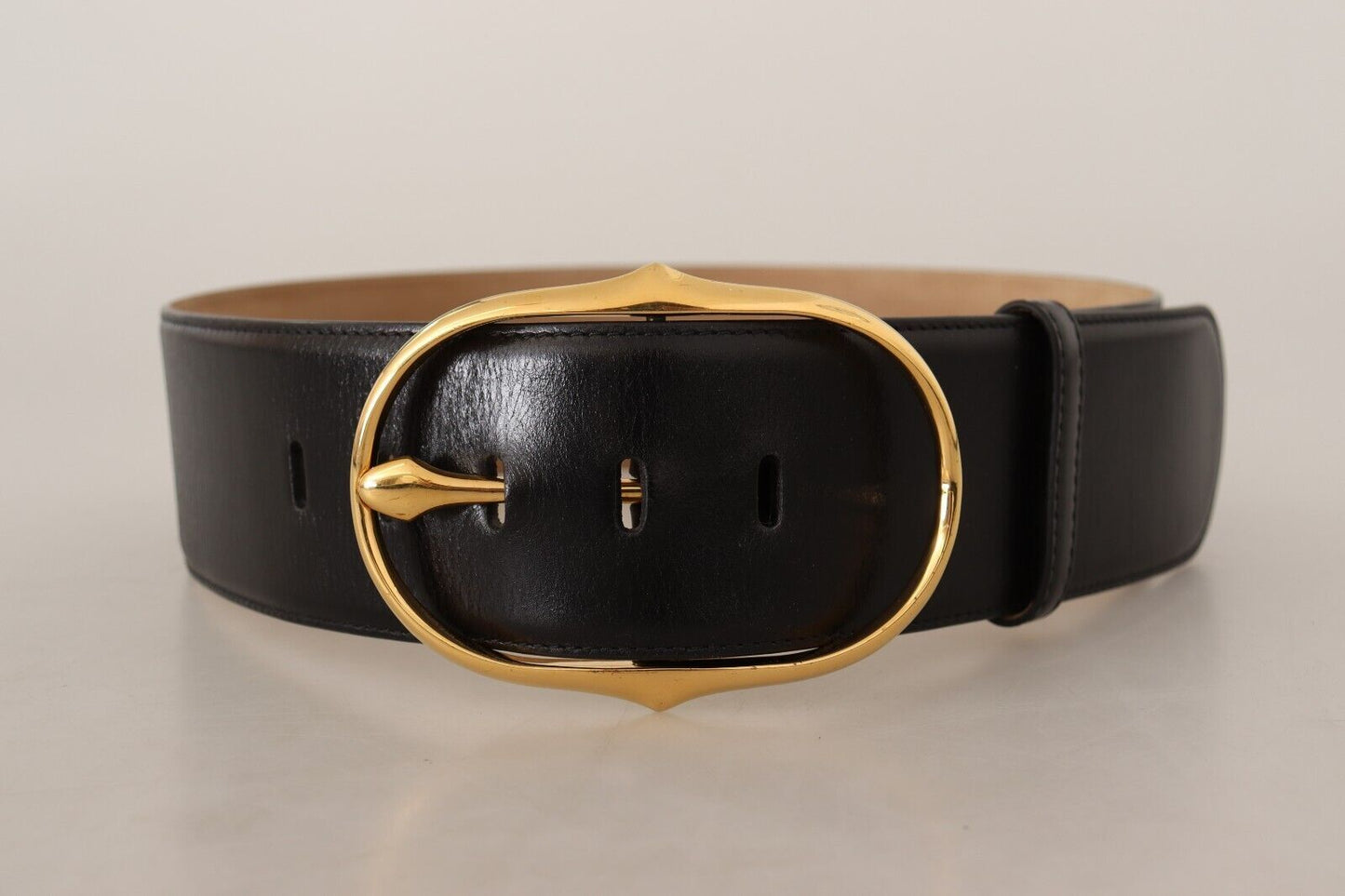 Dolce & Gabbana Elegant Black Leather Belt with Gold Oval Buckle