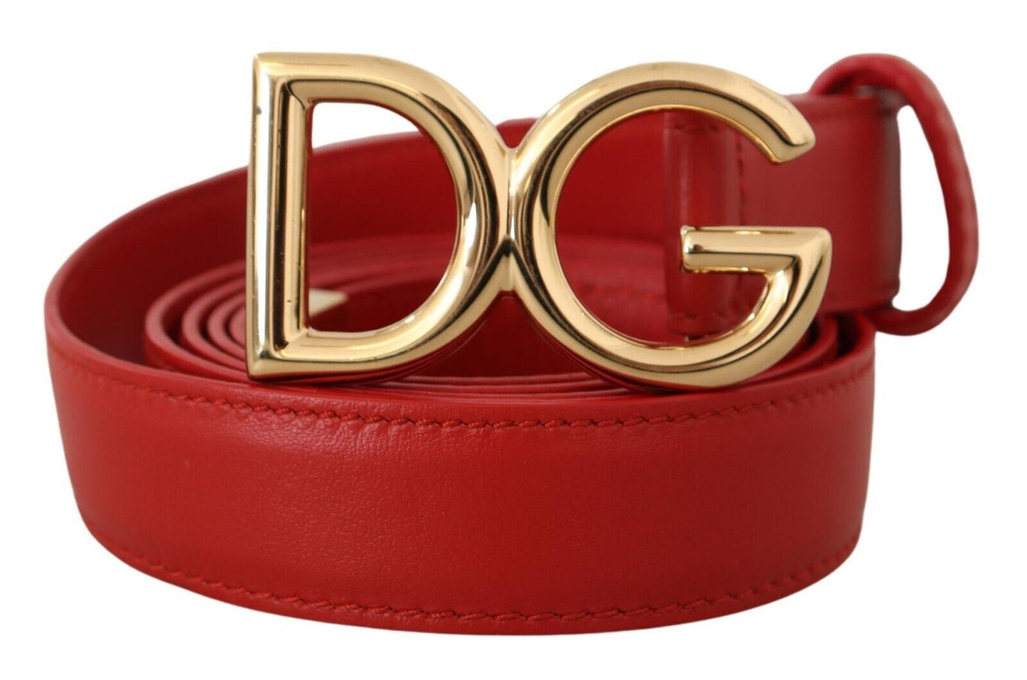 Dolce & Gabbana Elegant Red Leather Belt with Gold Buckle