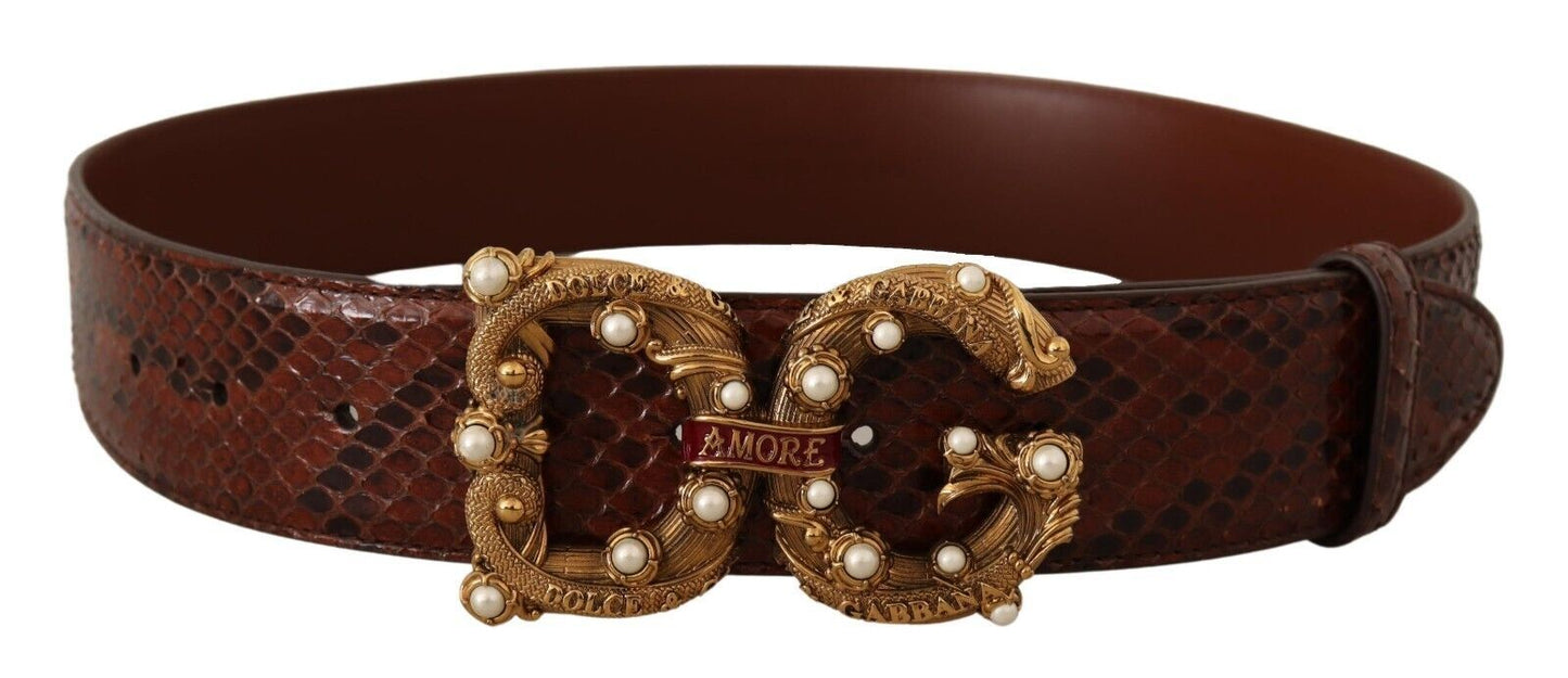 Dolce & Gabbana Brown Exotic Leather Logo Buckle Amore Belt