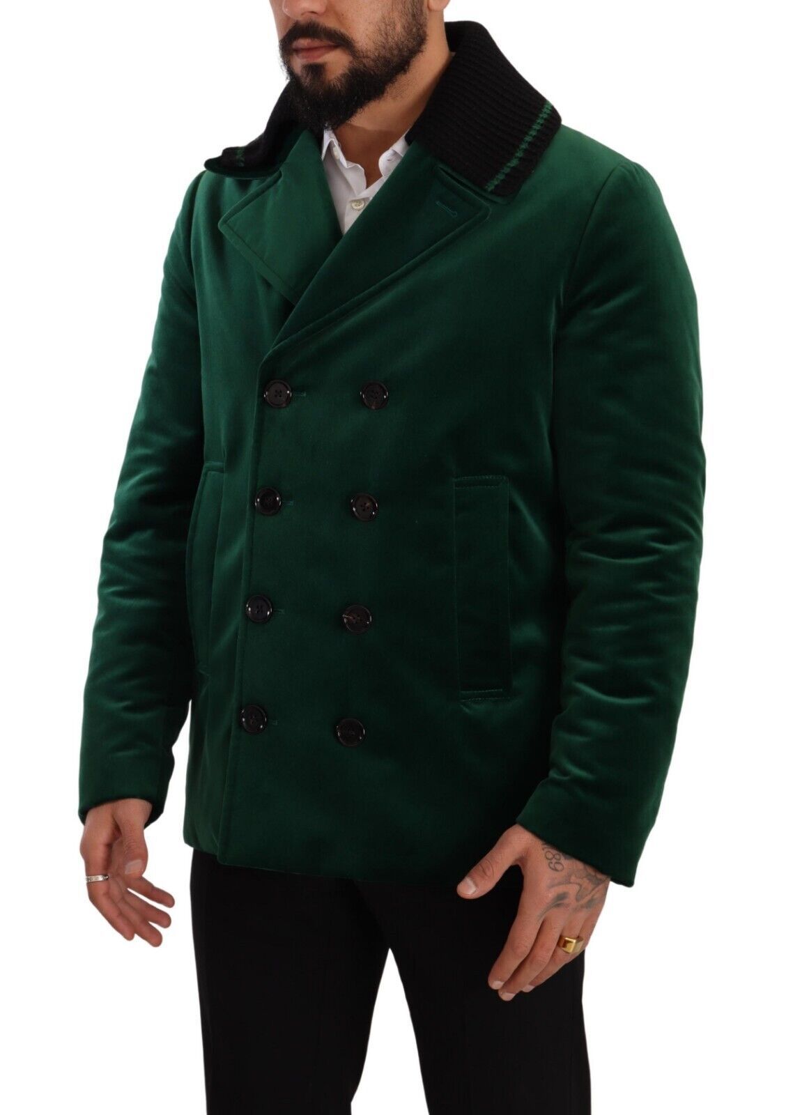 Dolce & Gabbana Elegant Velvet Double Breasted Overcoat