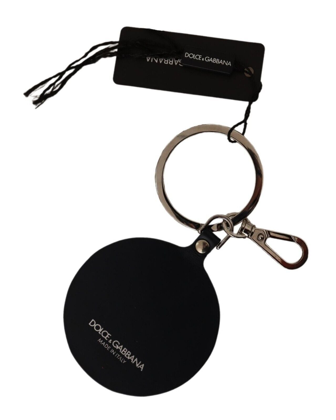 Dolce & Gabbana Elegant Black Leather Silver-Toned Keychain