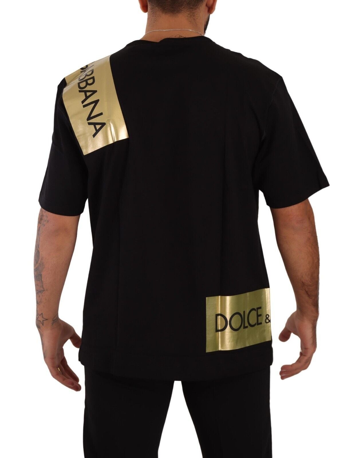 Dolce & Gabbana Elegant Black Cotton Tee with Gold Logo