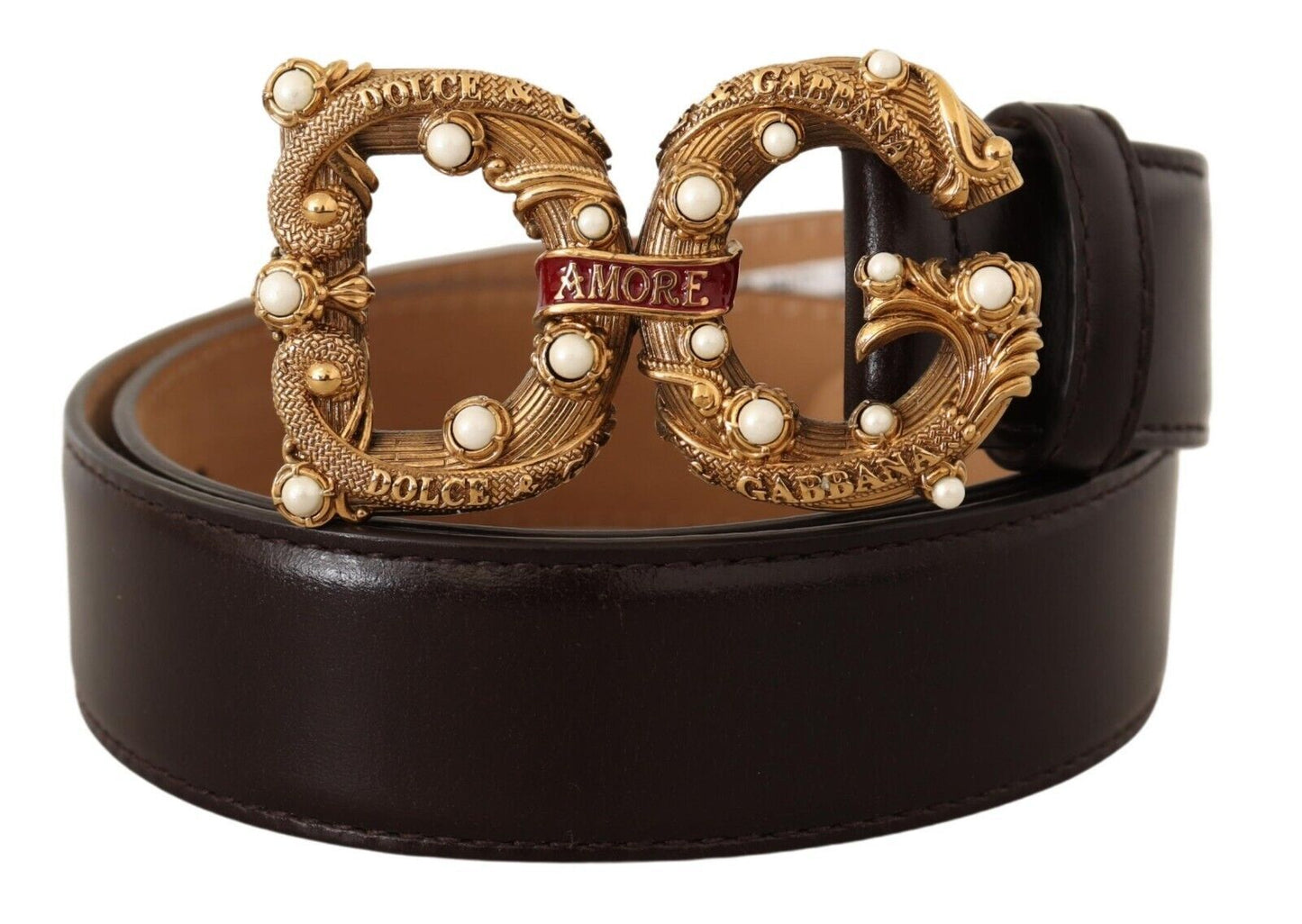 Dolce & Gabbana Elegant Dark Brown Leather Amore Belt