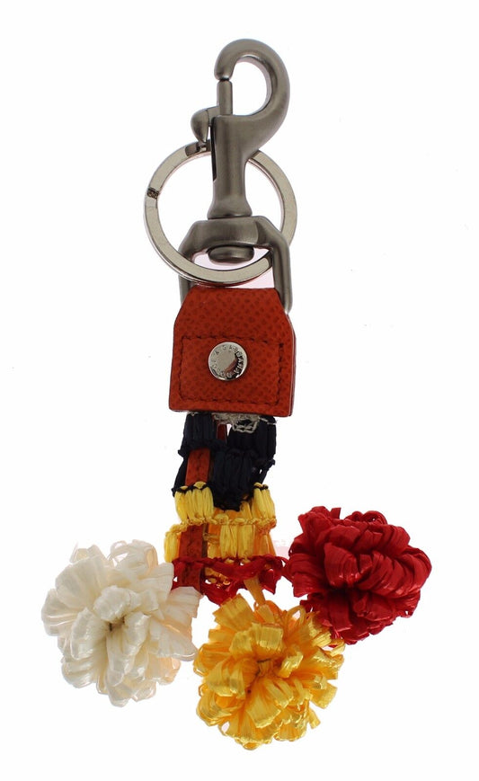 Dolce & Gabbana Chic Multicolor Raffia & Leather Keychain