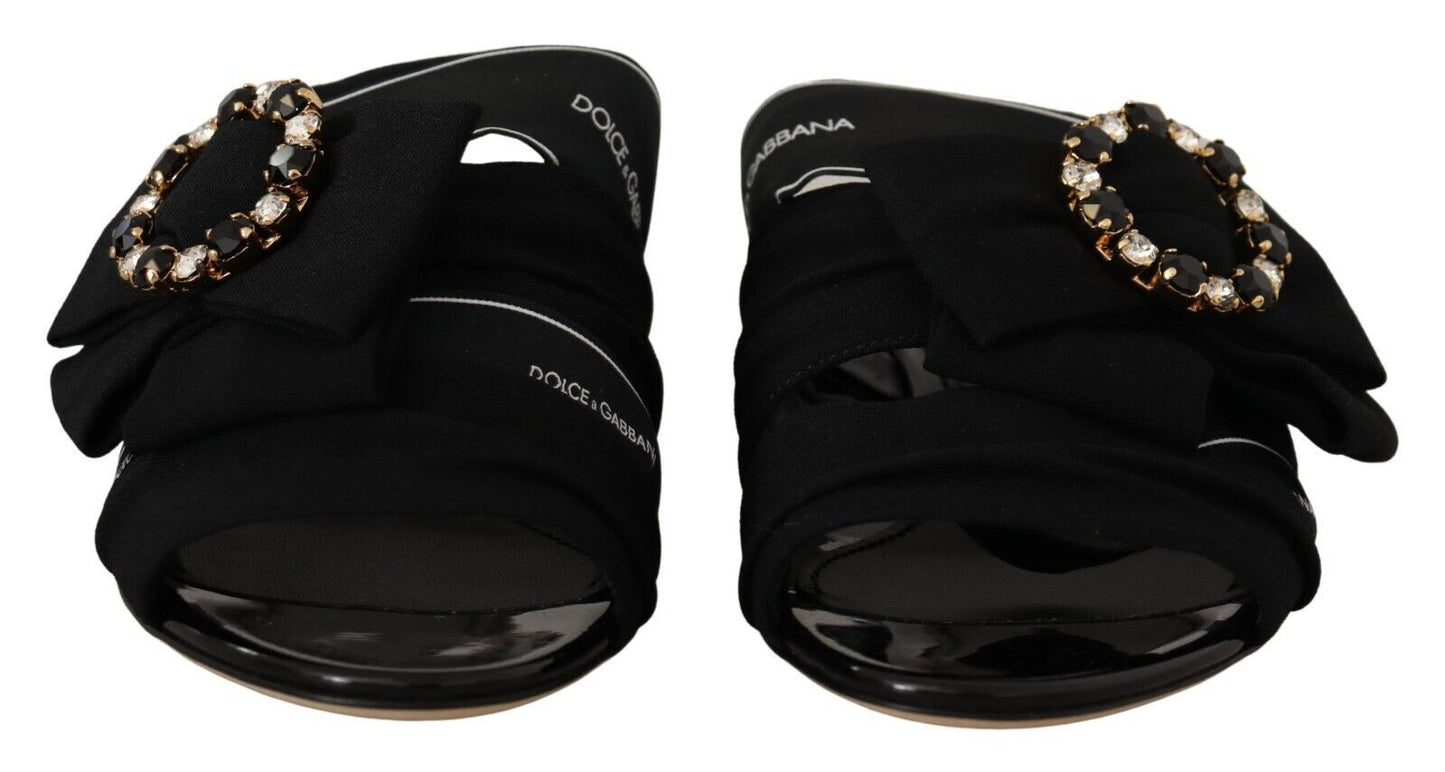 Dolce & Gabbana Elegant Black Crystal-Embellished Slides