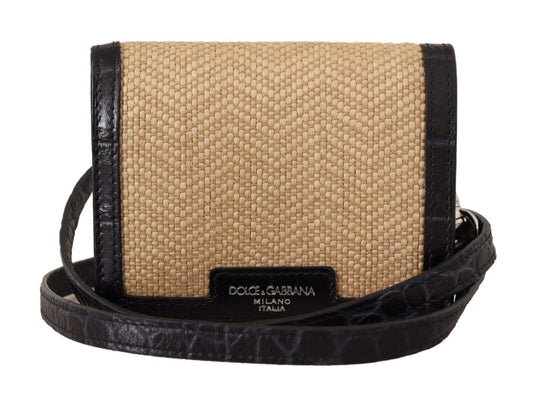 Dolce & Gabbana Elegant Beige Mini Bifold Wallet with Strap