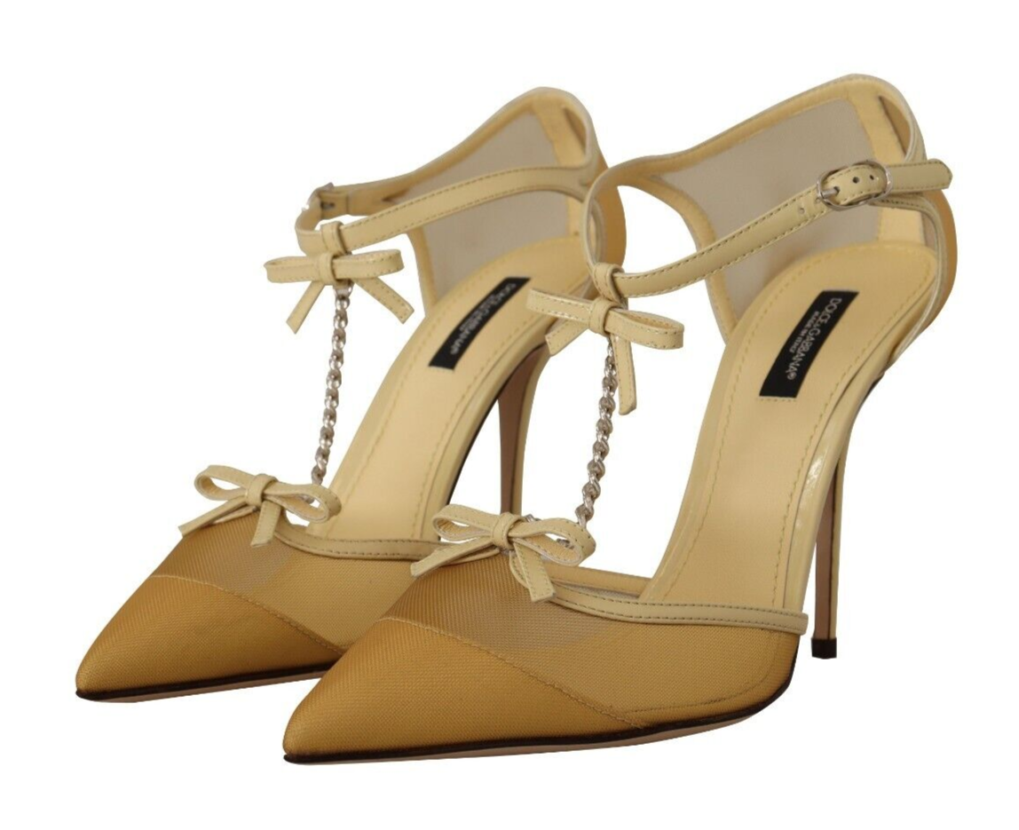 Dolce & Gabbana Elegant Yellow Mesh Heels For Special Occasions