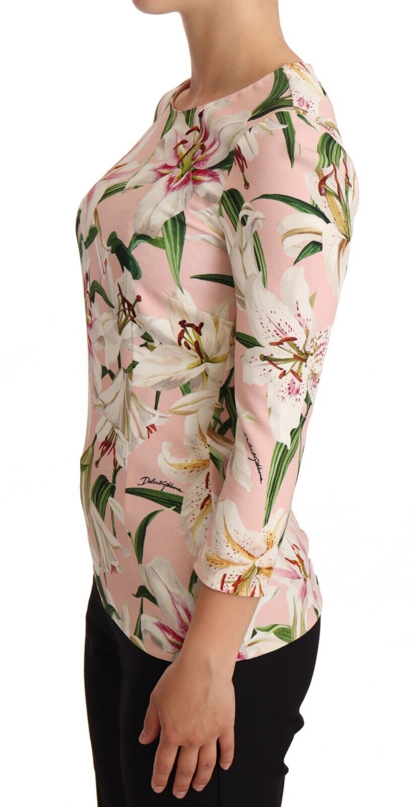 Dolce & Gabbana Pastel Pink Lily Print Fitted Blouse