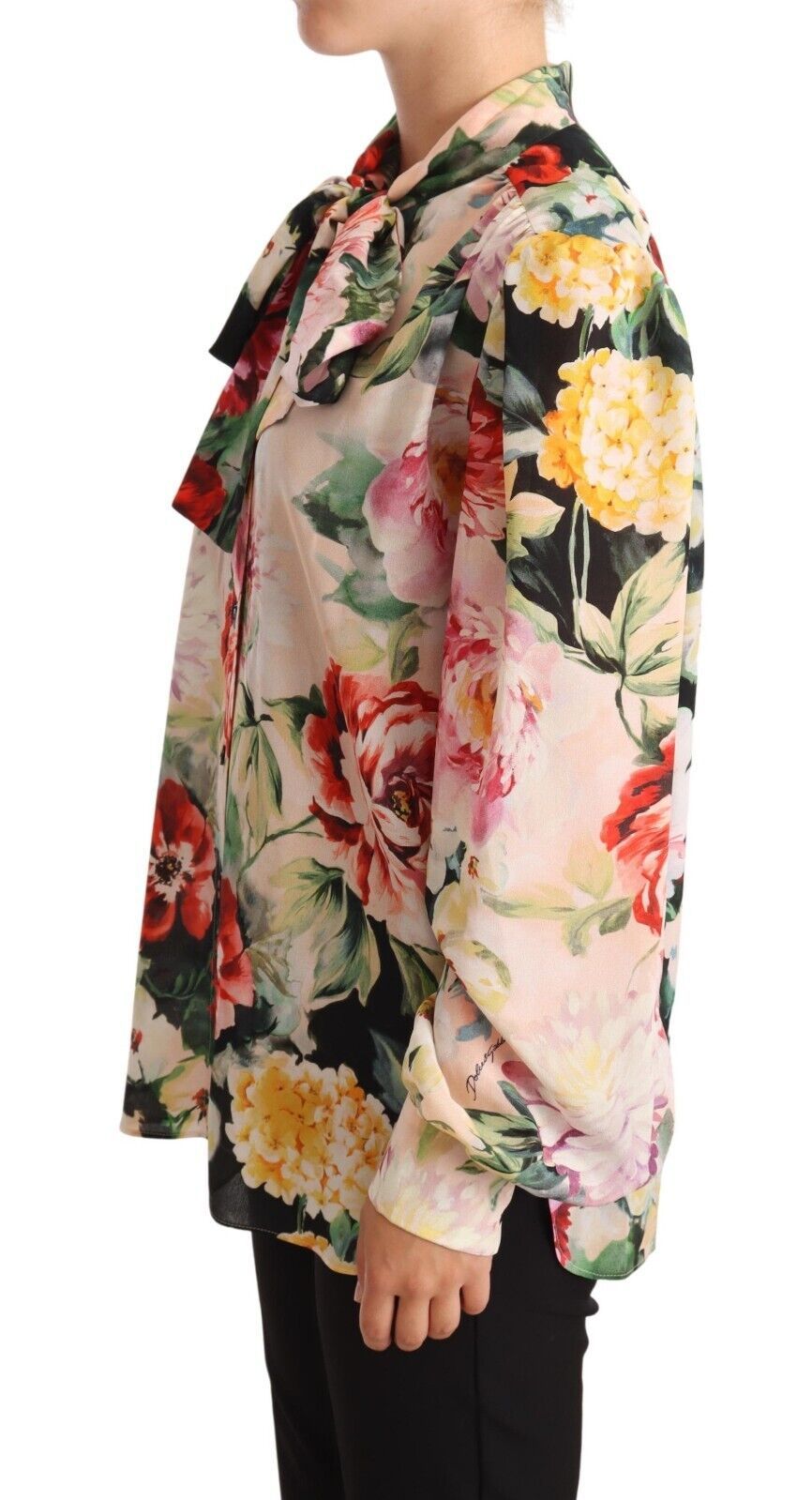 Dolce & Gabbana Elegant Floral Silk Ascot Blouse