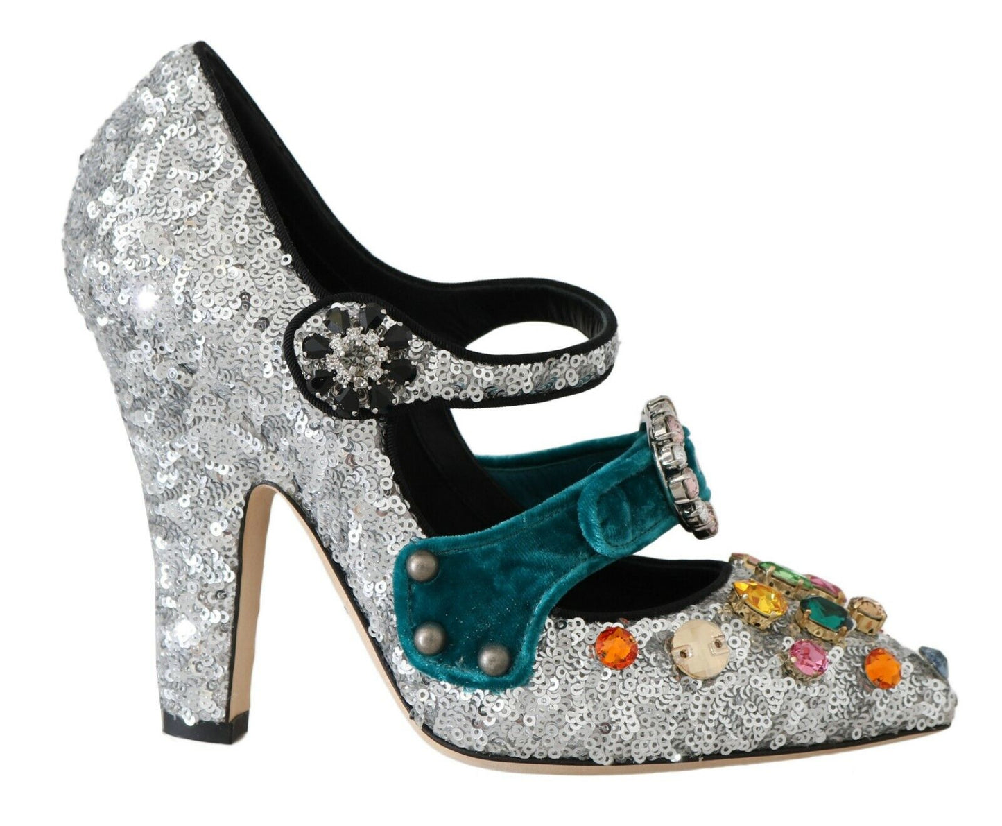 Dolce & Gabbana Elegant Silver-Black Crystal Mary Janes Pumps