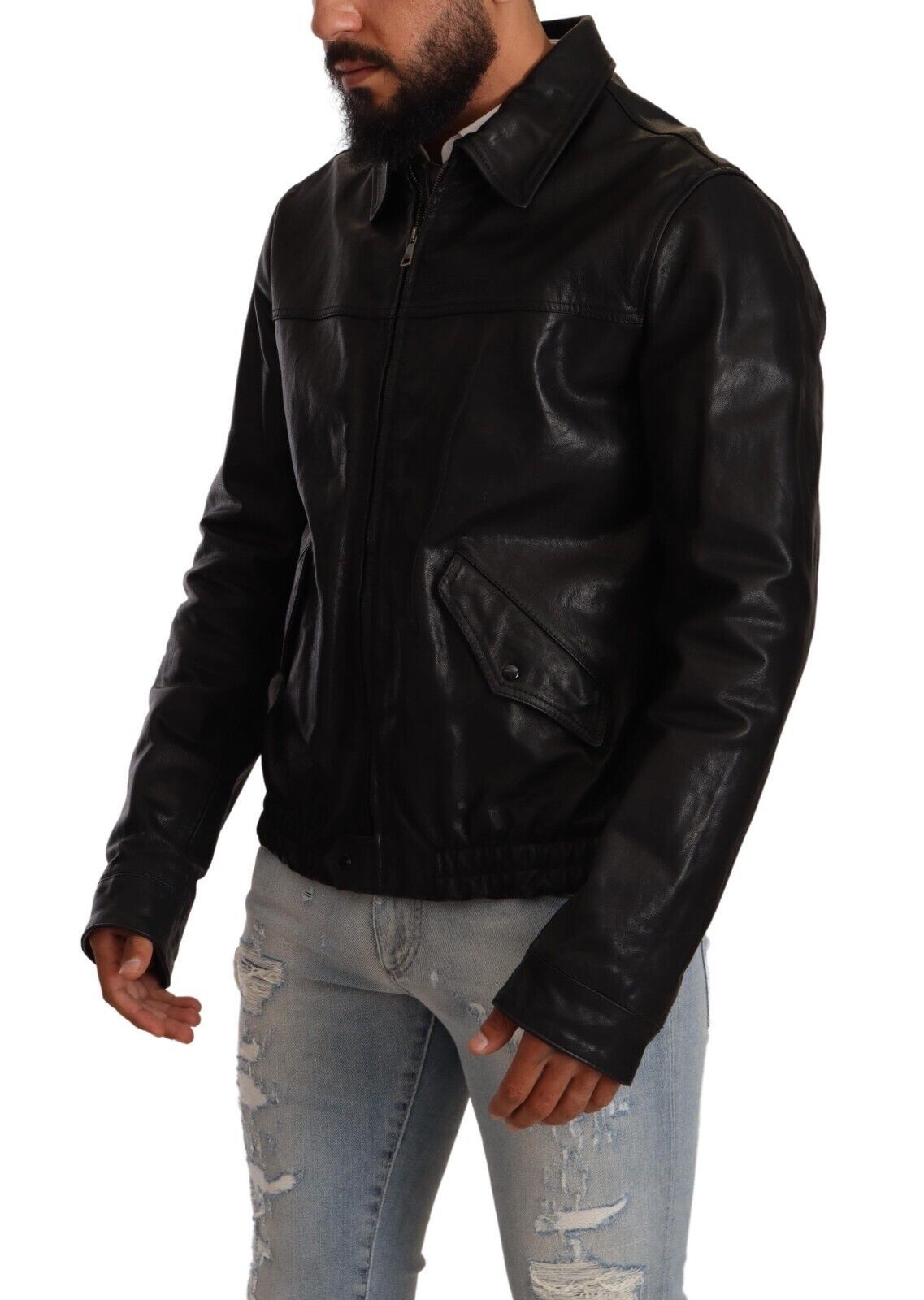 Dolce & Gabbana Elegant Black Bomber Leather Jacket