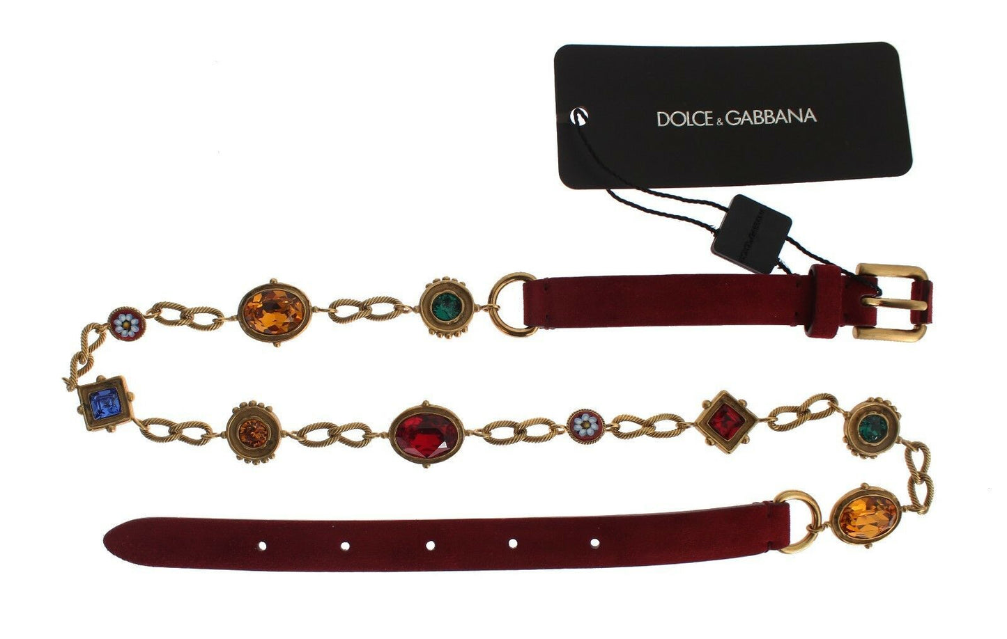 Dolce & Gabbana Red Suede Crystal Baroque Waist Belt