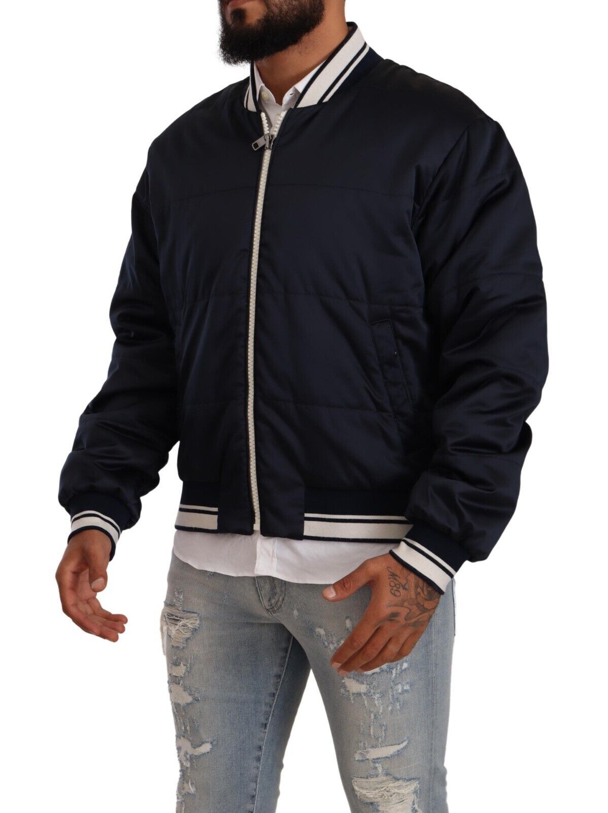 Dolce & Gabbana Elegant Dark Blue Bomber Jacket