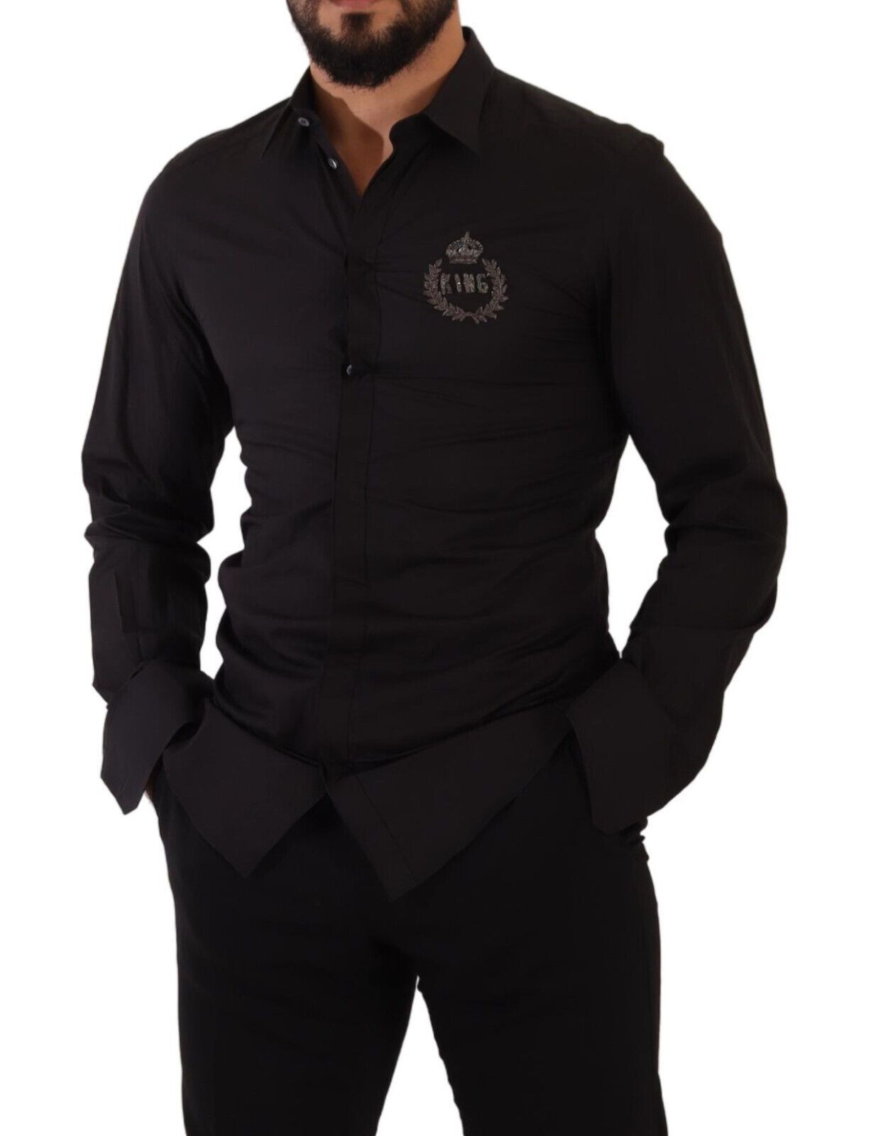 Dolce & Gabbana Elegant Black Cotton Dress Shirt with Embroidery