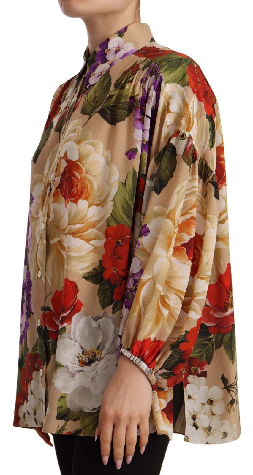 Dolce & Gabbana Beige Floral Print Long Sleeve Blouse Top