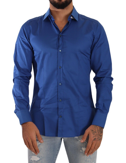 Dolce & Gabbana Elegant Blue Martini Slim Fit Cotton Shirt