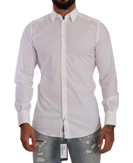 Dolce & Gabbana Elegant White Slim Fit Cotton Dress Shirt