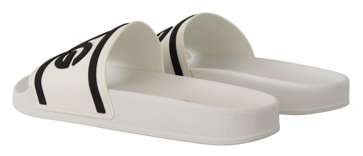 Dolce & Gabbana Chic White Leather Slides with Black Detailing