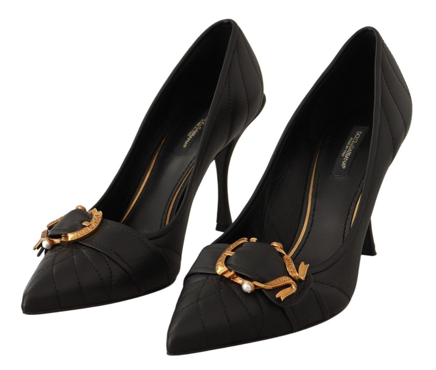 Dolce & Gabbana Elegant Leather Pumps with Brass Buckle