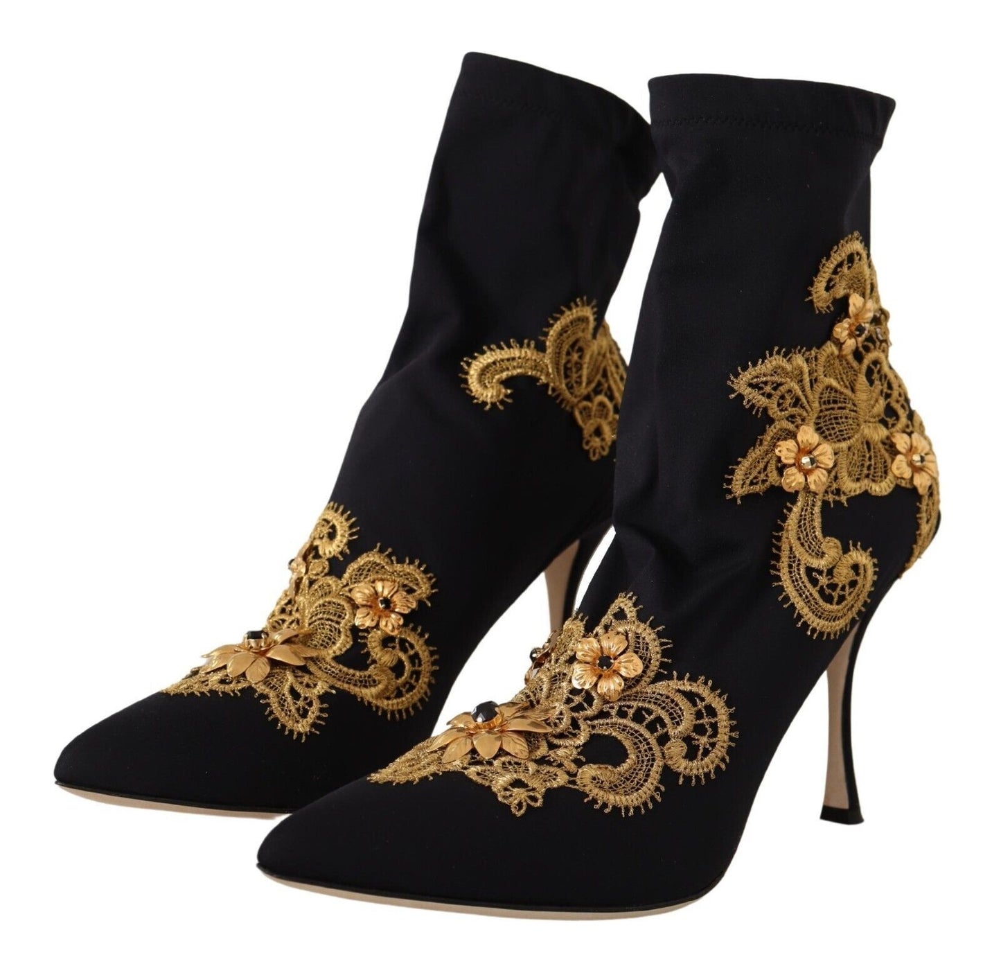 Dolce & Gabbana Elegant Floral Lace Trim Mid Calf Boots