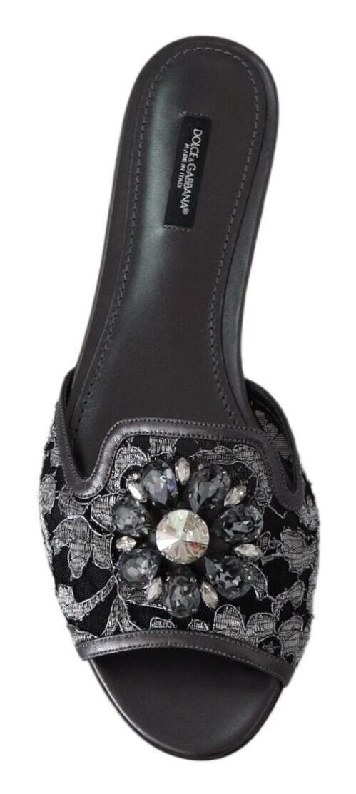 Dolce & Gabbana Elegant Floral Lace Crystal Slides