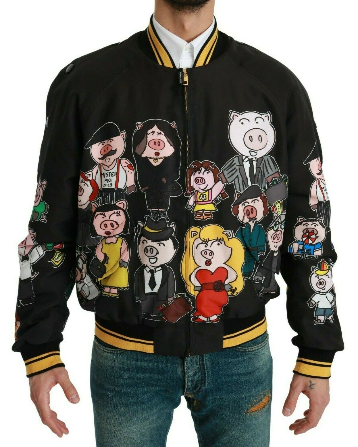 Dolce & Gabbana Black YEAR OF THE PIG Bomber Jacket