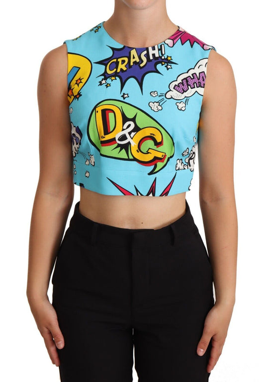 Dolce & Gabbana Chic Cartoon Print Cropped Sleeveless Top