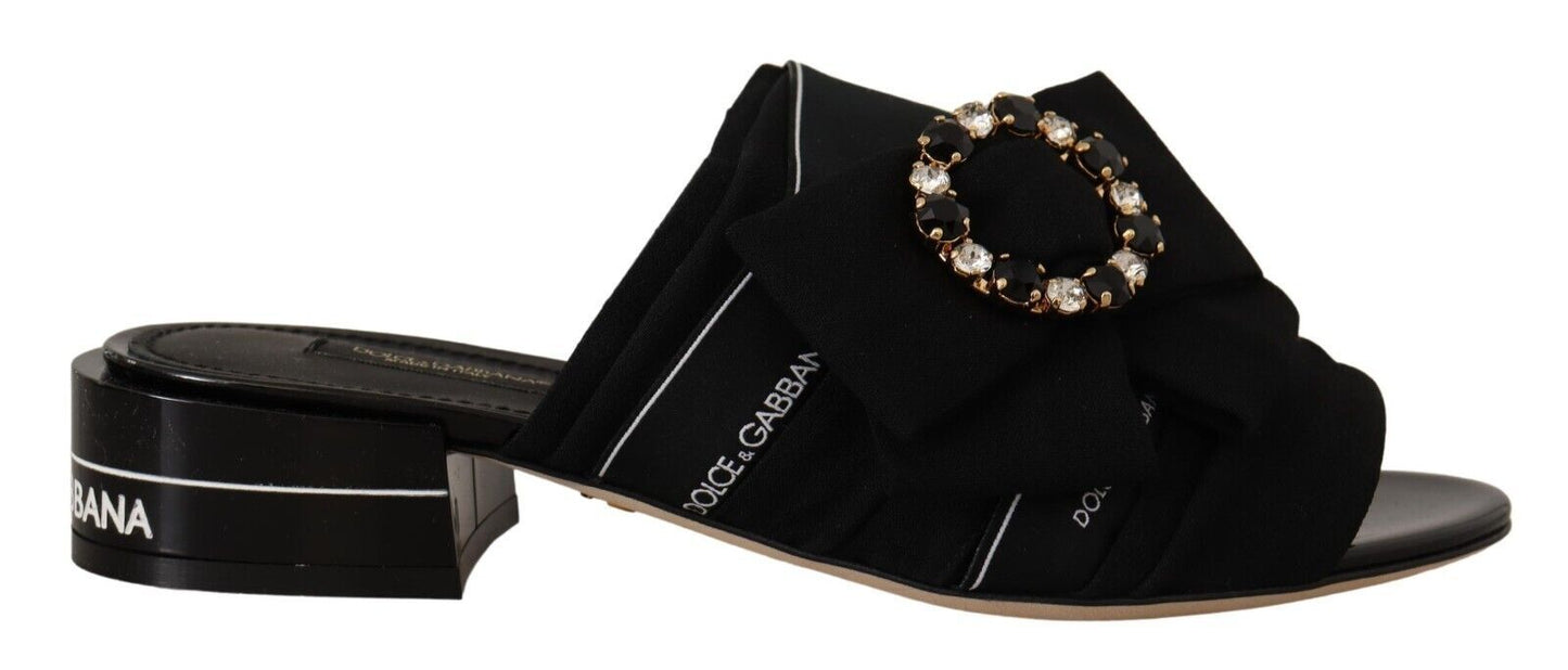 Dolce & Gabbana Elegant Black Crystal-Embellished Slides