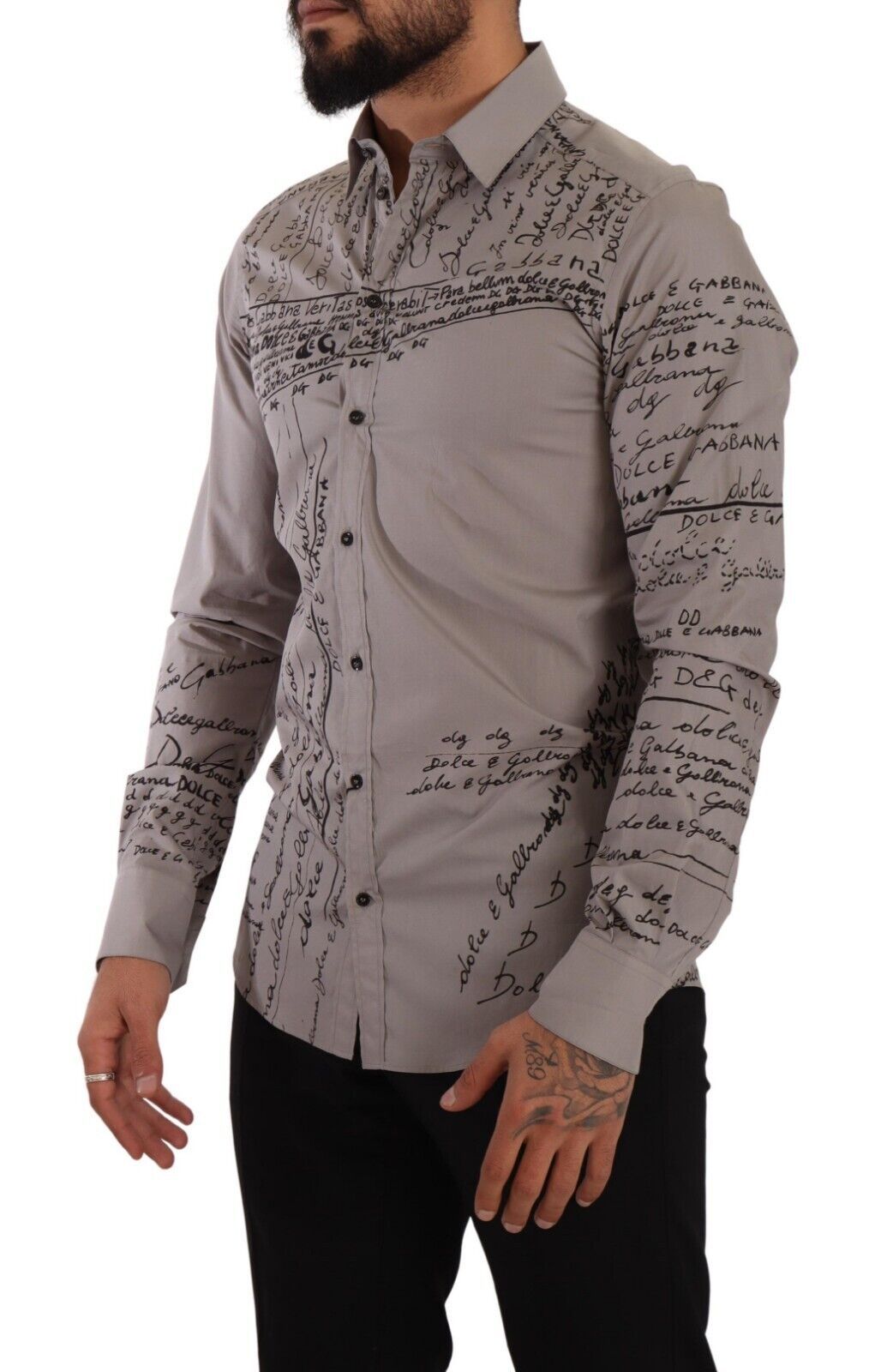 Dolce & Gabbana Elegant Gray Logo Print Cotton Shirt