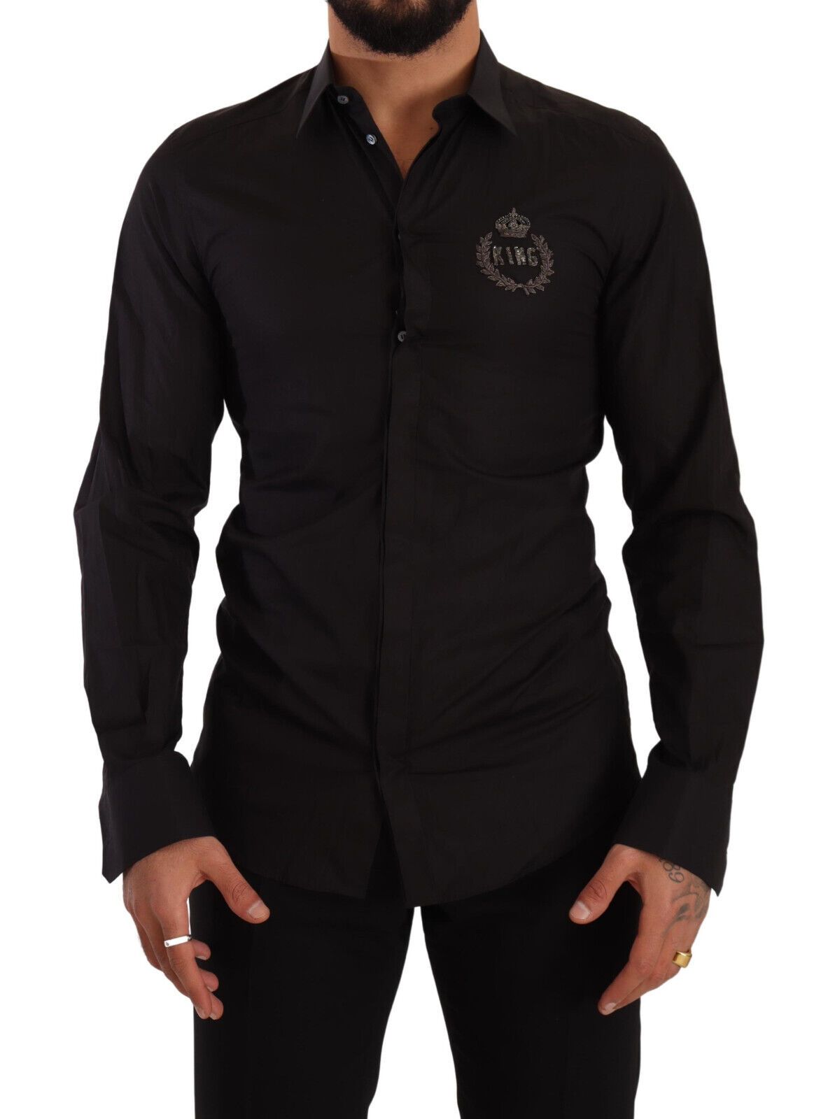 Dolce & Gabbana Elegant Black Cotton Dress Shirt with Embroidery