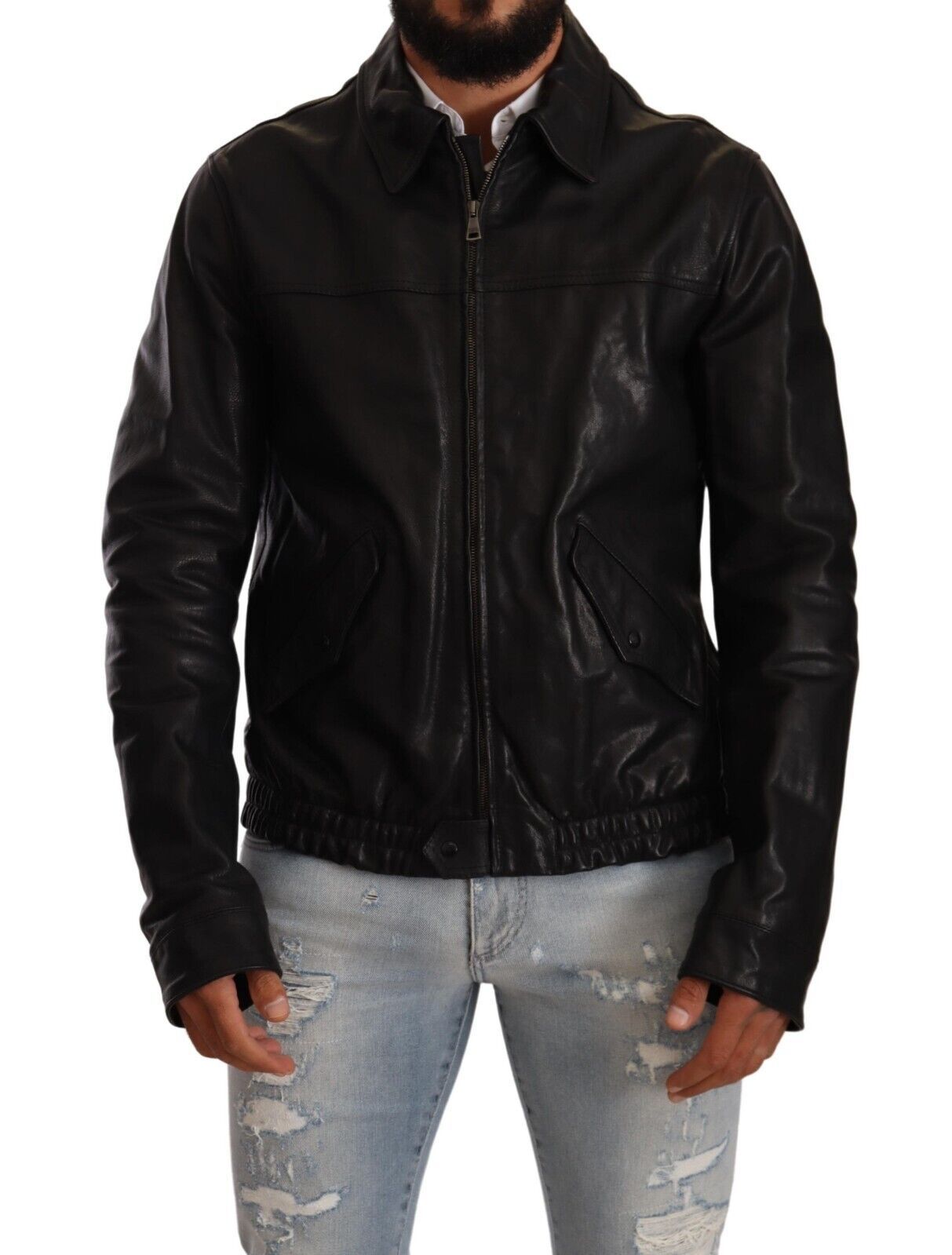 Dolce & Gabbana Elegant Black Bomber Leather Jacket