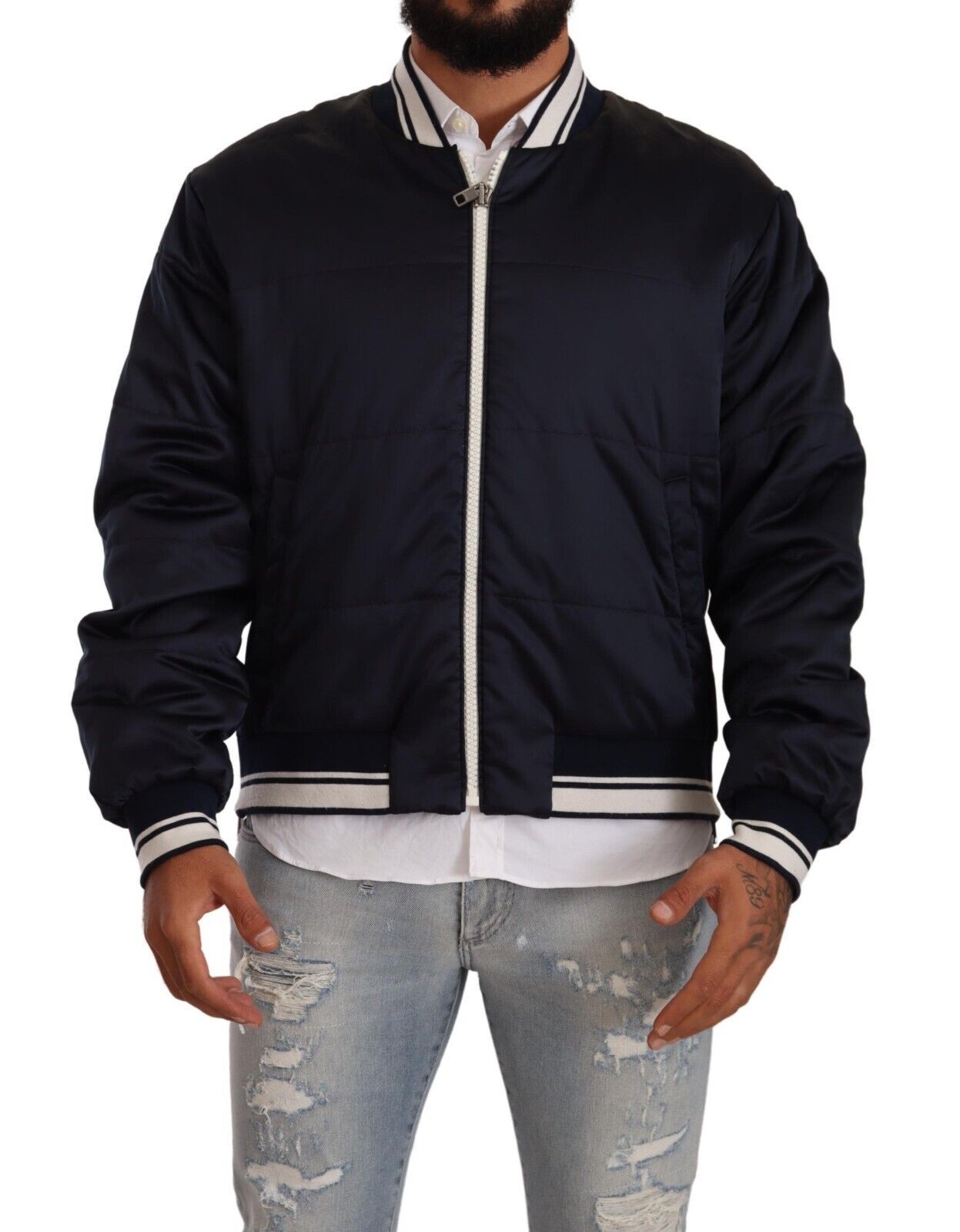 Dolce & Gabbana Elegant Dark Blue Bomber Jacket