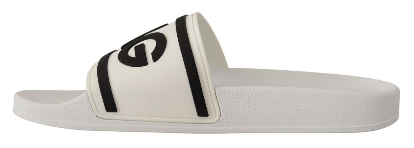 Dolce & Gabbana Chic White Leather Slides with Black Detailing