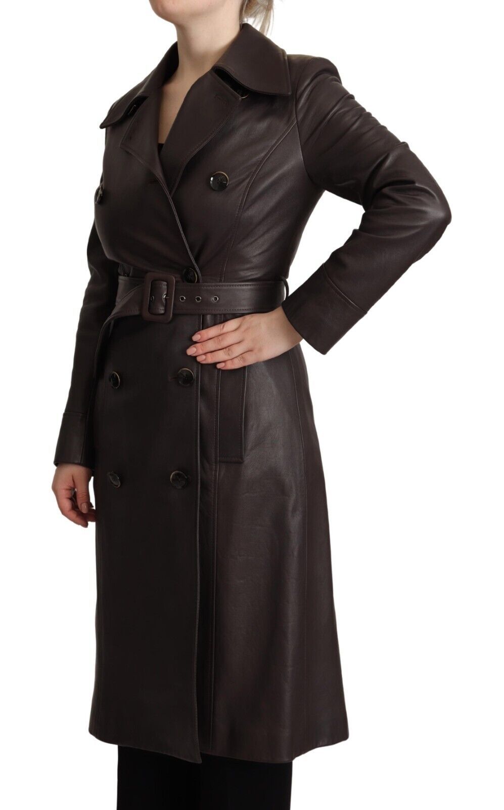 Dolce & Gabbana Dark Brown Leather Long Sleeves Belted Jacket