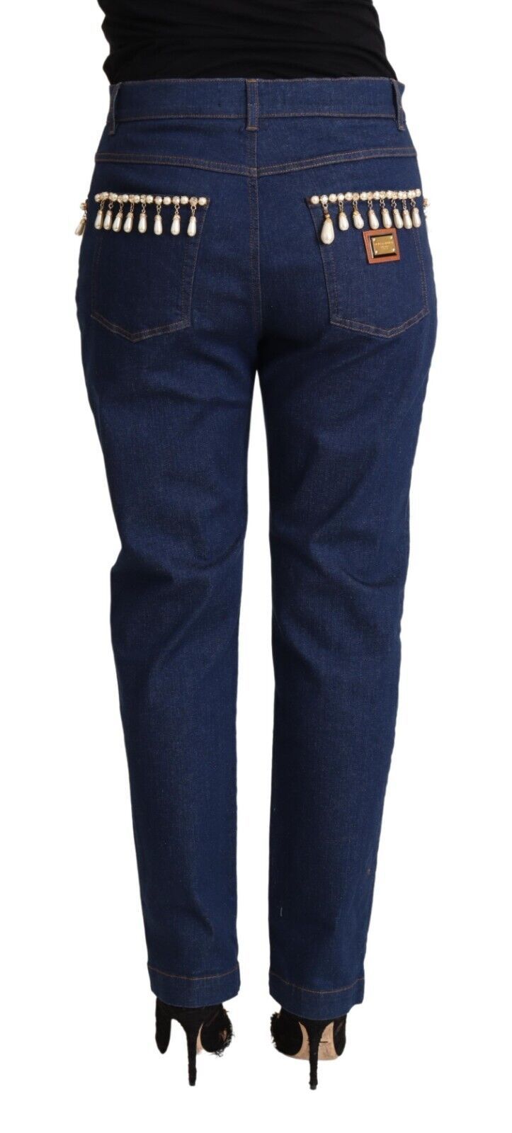 Dolce & Gabbana Elegant Tapered Denim with Faux Pearl Adornment