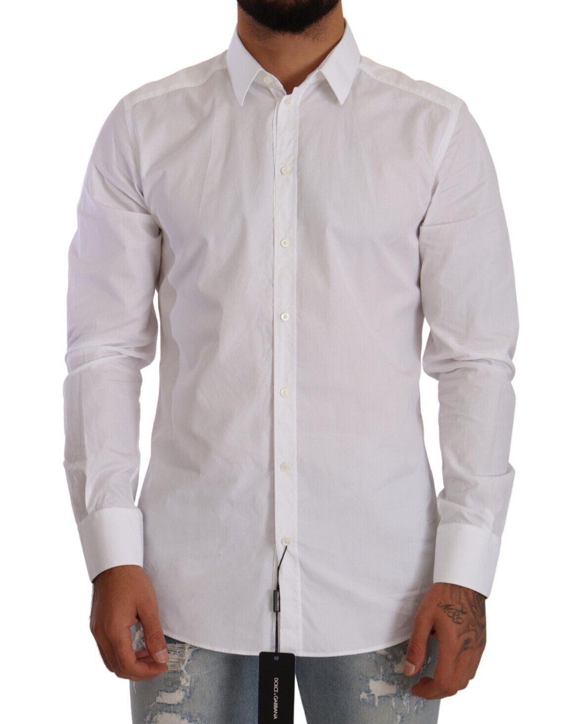 Dolce & Gabbana Elegant White Cotton Slim Fit Dress Shirt