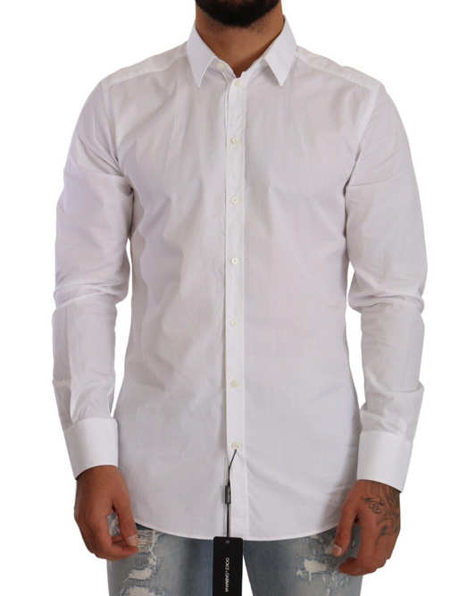 Dolce & Gabbana Elegant White Cotton Slim Fit Dress Shirt