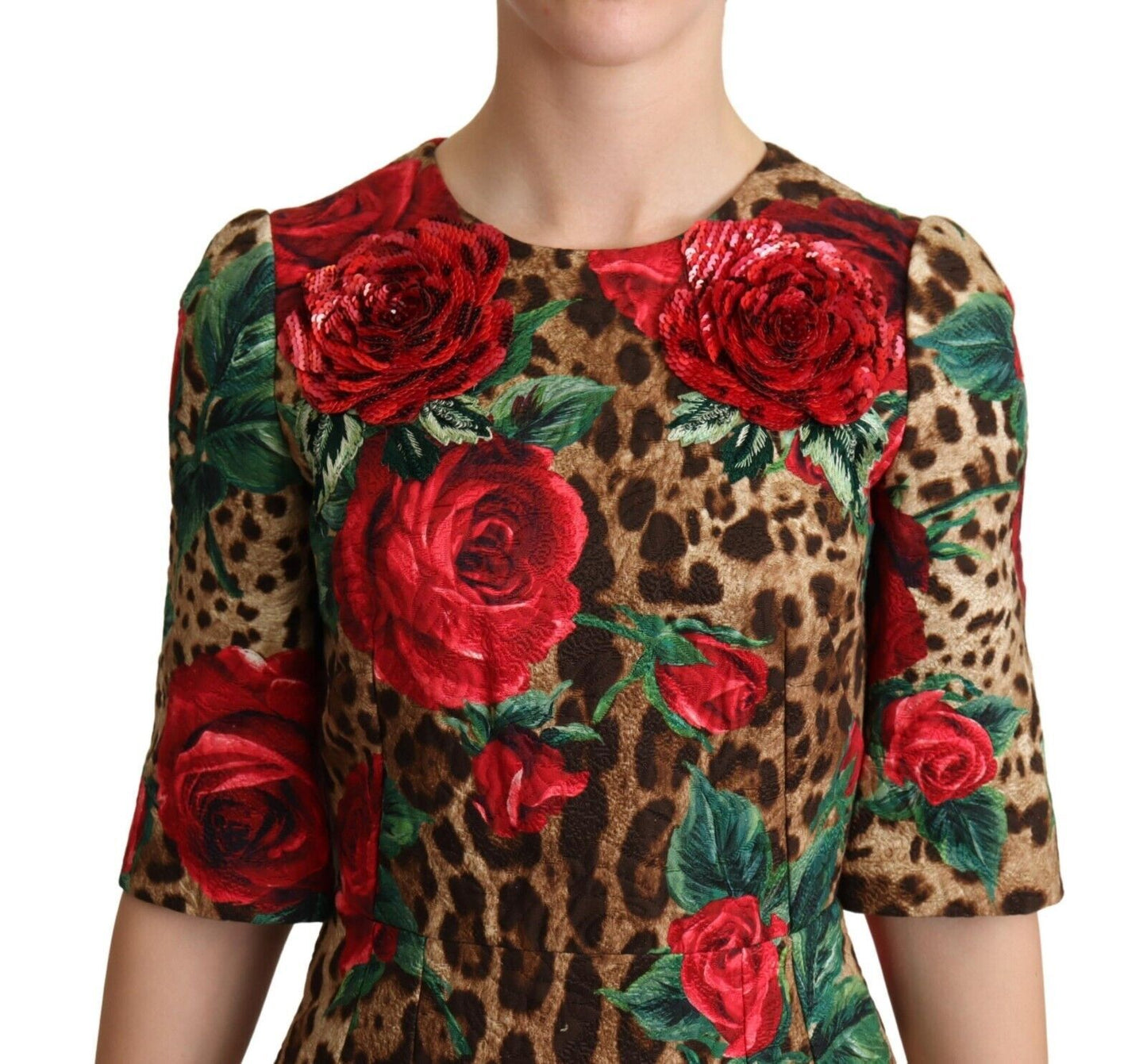 Dolce & Gabbana Chic Leopard Print Sequin Flora A-Line Dress